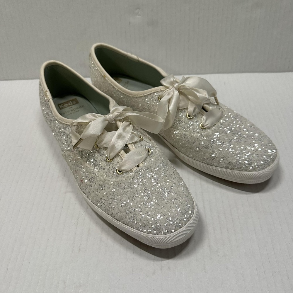 Keds x Kate Spade‎ Glitter Shoes Womens 9 White Silver Bridal Wedding Sneakers